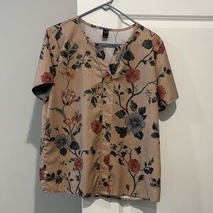 Floral Beige Blouse with Button Detail